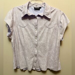 OUTBACK TRADING CO. Faux Suede Paisley Print Snap Up Top